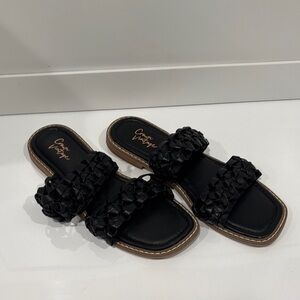 Crown Vintage Black braided Ruffle Sandals